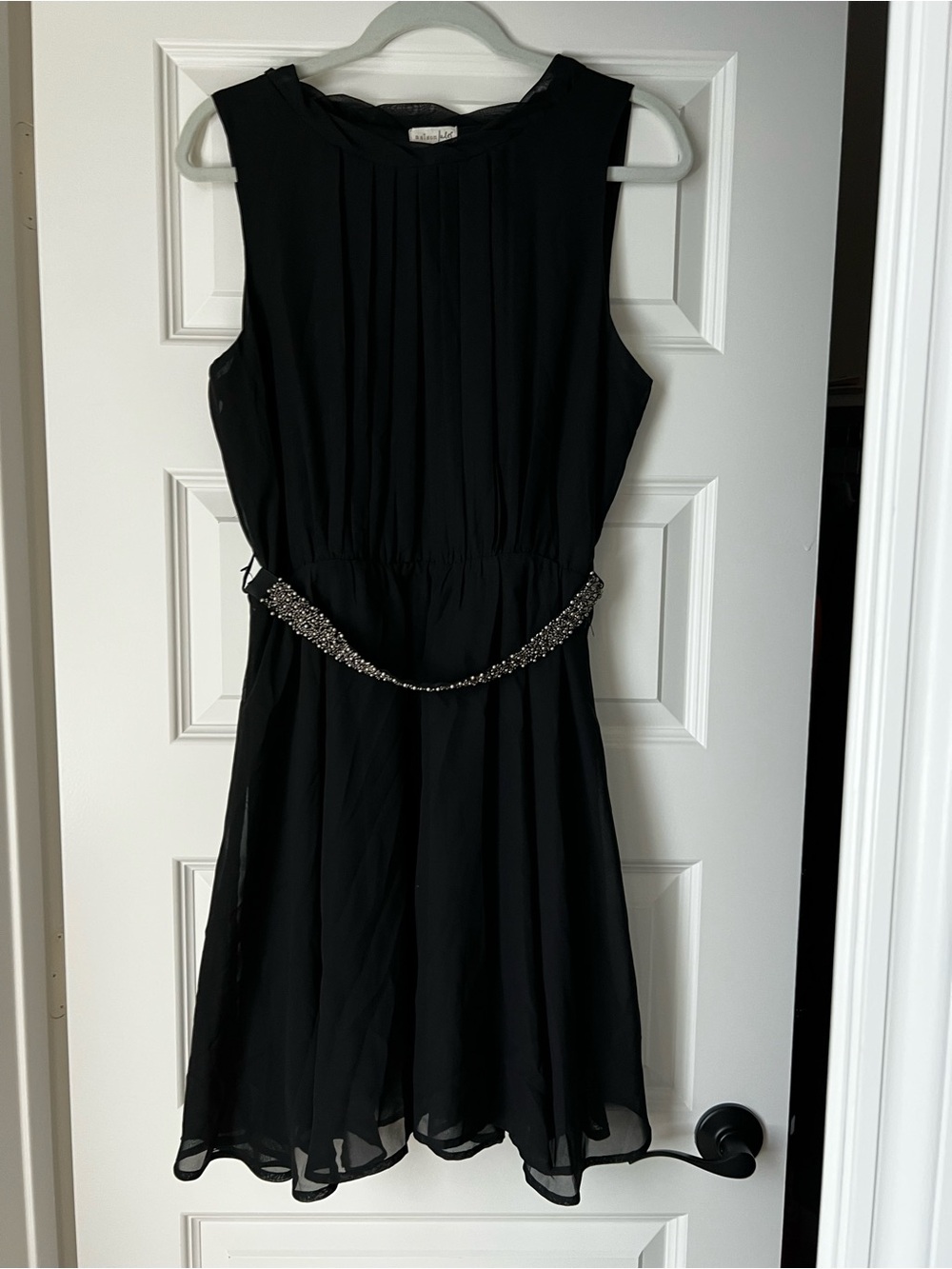 Maison Jules sleeveless black dress with beaded  belt